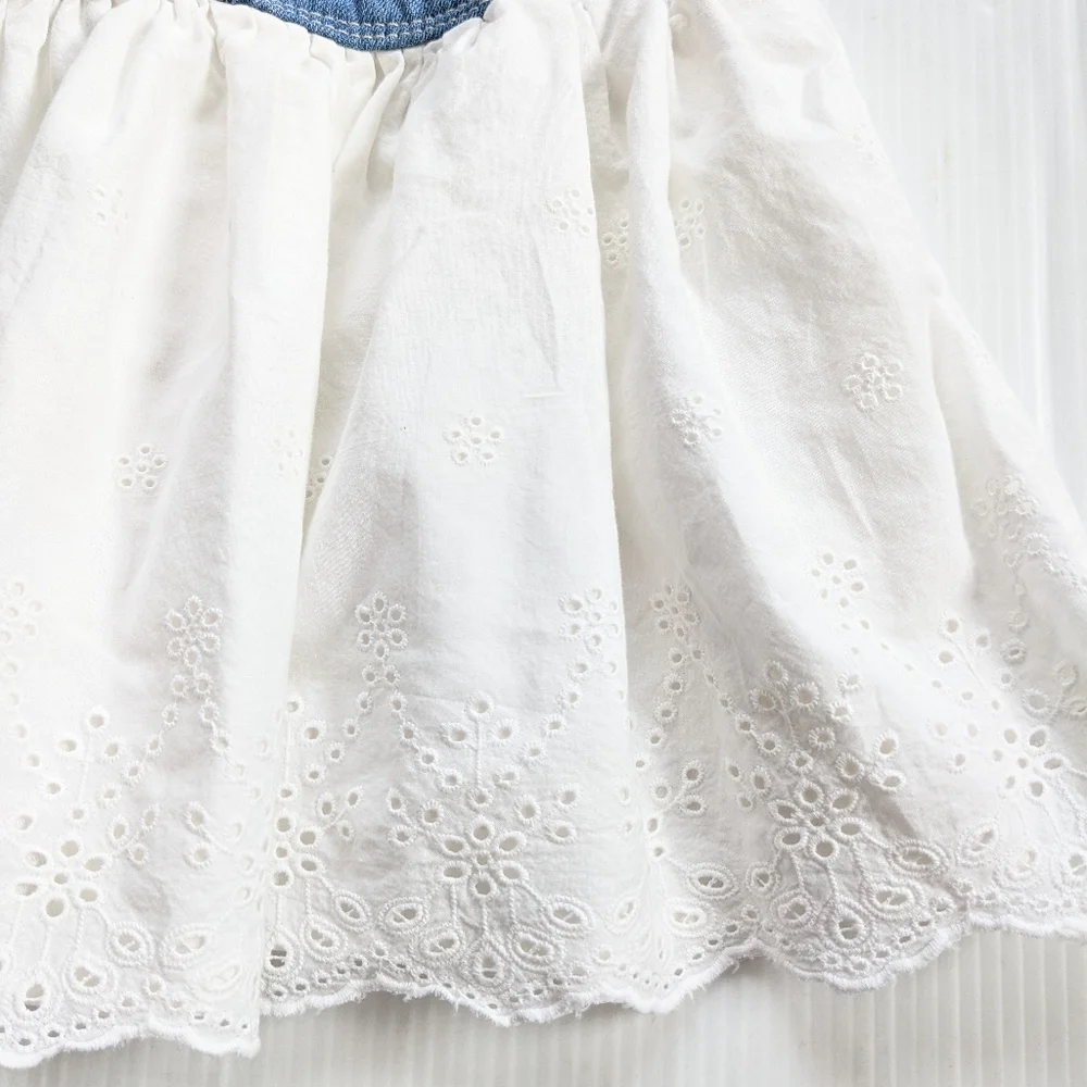 OSH-KOSH B'GOSH girls white eyelet blue denim bib overall skirtall jumper 4t